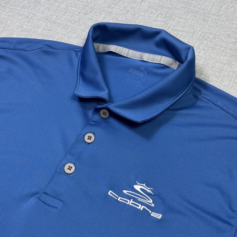 Puma Golf Cobra Logo Polo Shirt Mens Large Blue Polyester Elastane Performance